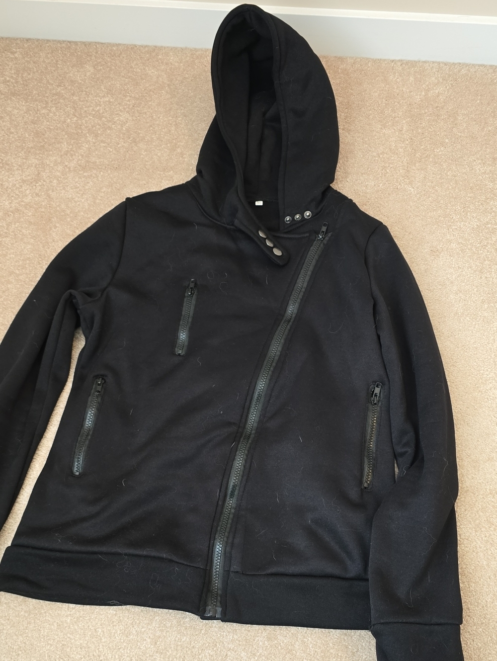 Black Asymmetric Side-Zip Hoodie - Slim Fit - Flawed (Fits W’s Small / Teen XL)